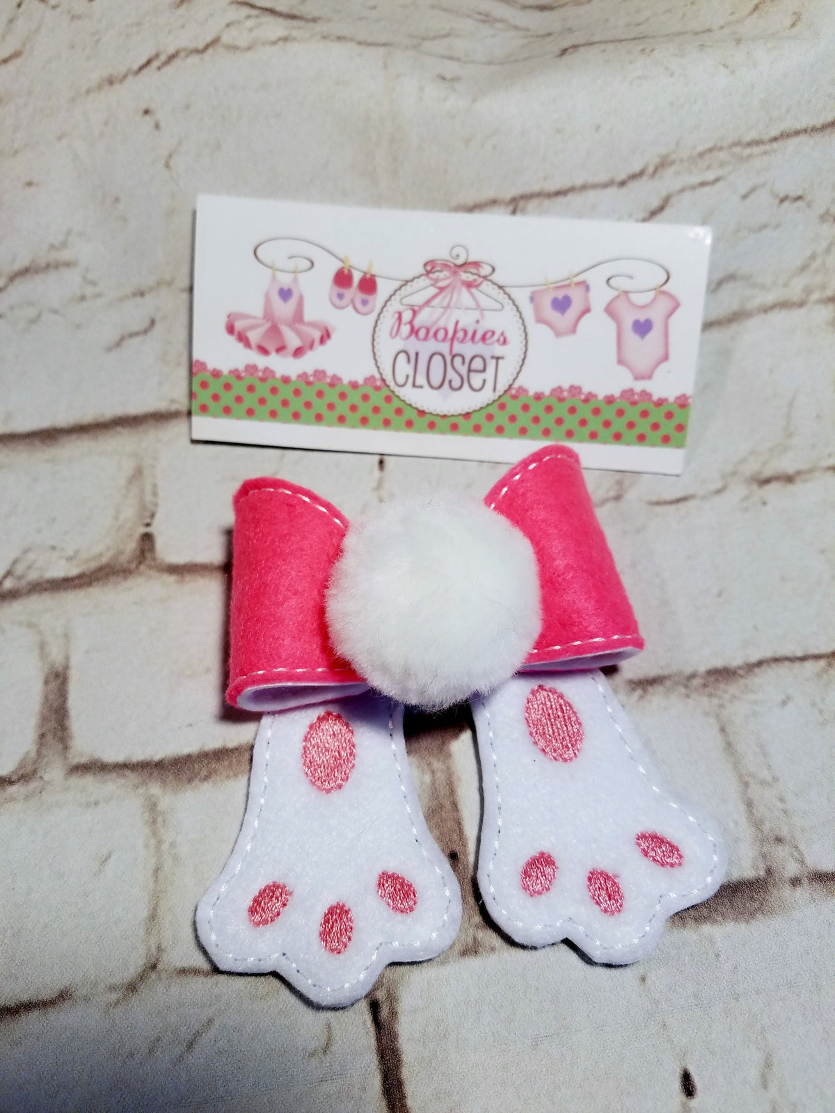 Bunny Paws 3D Felt Cheer Bow – Easter Hair Barrette or Headband for Girls & Kids