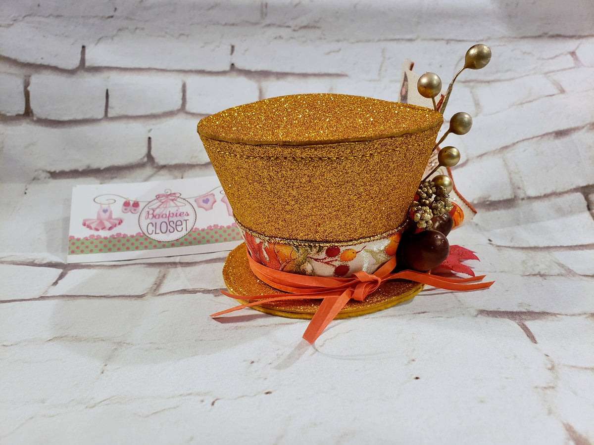 Scarecrow Sparkle Flared Mini Top Hat – Fall Harvest Festival Hat for Adults, Kids & Pets
