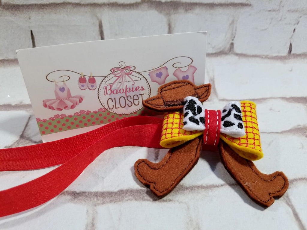 Cowboy Cowgirl 3D Felt Hair Bow – Western Barrette or Headband for Kids & Pets, Rodeo Hair Accessory
