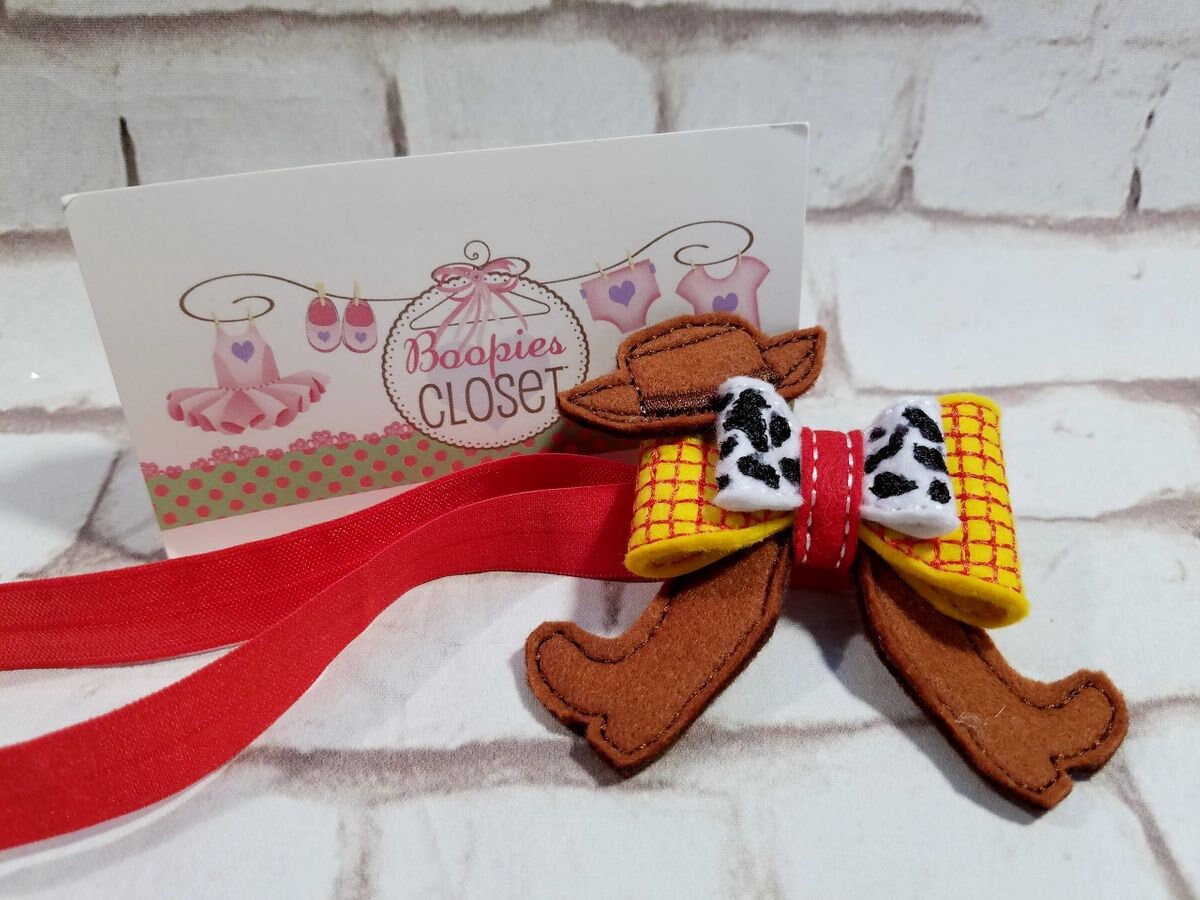Cowboy Cowgirl 3D Felt Hair Bow – Western Barrette or Headband for Kids & Pets, Rodeo Hair Accessory