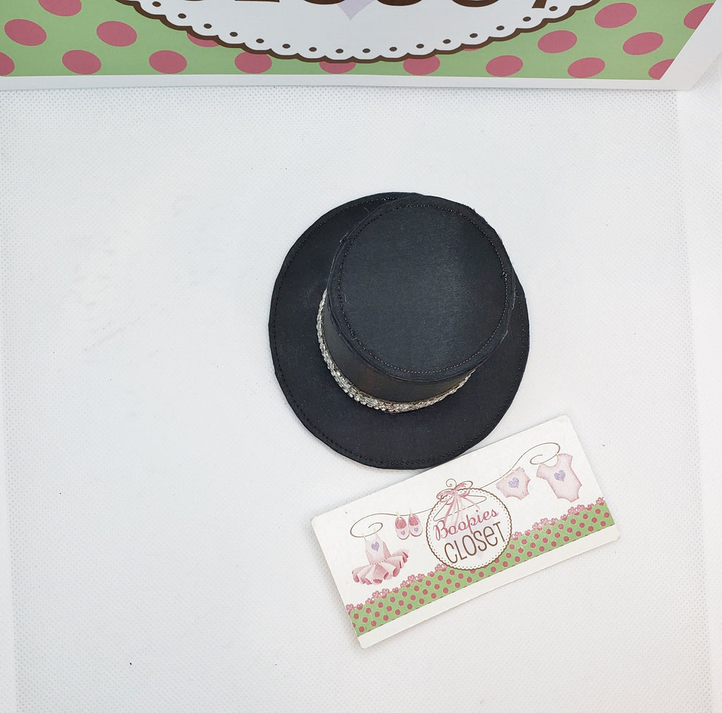 Black Satin Mini Top Hat – Rhinestone Band Derby Fascinator for Women, Elegant Costume Headpiece