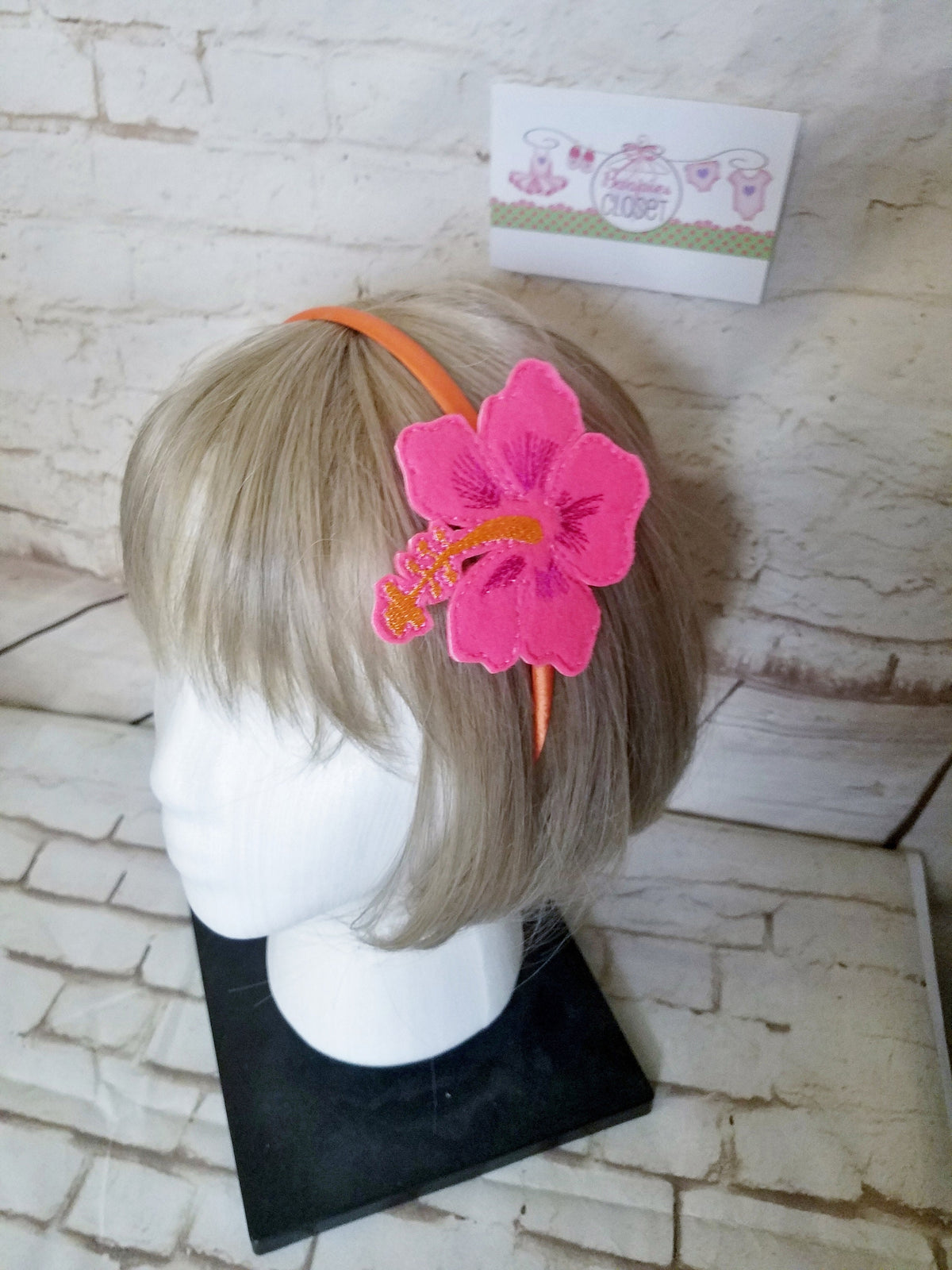 Tropical Hibiscus Flower Headband or Barrette – Hot Pink & Orange Hair Accessory for Women & Girls