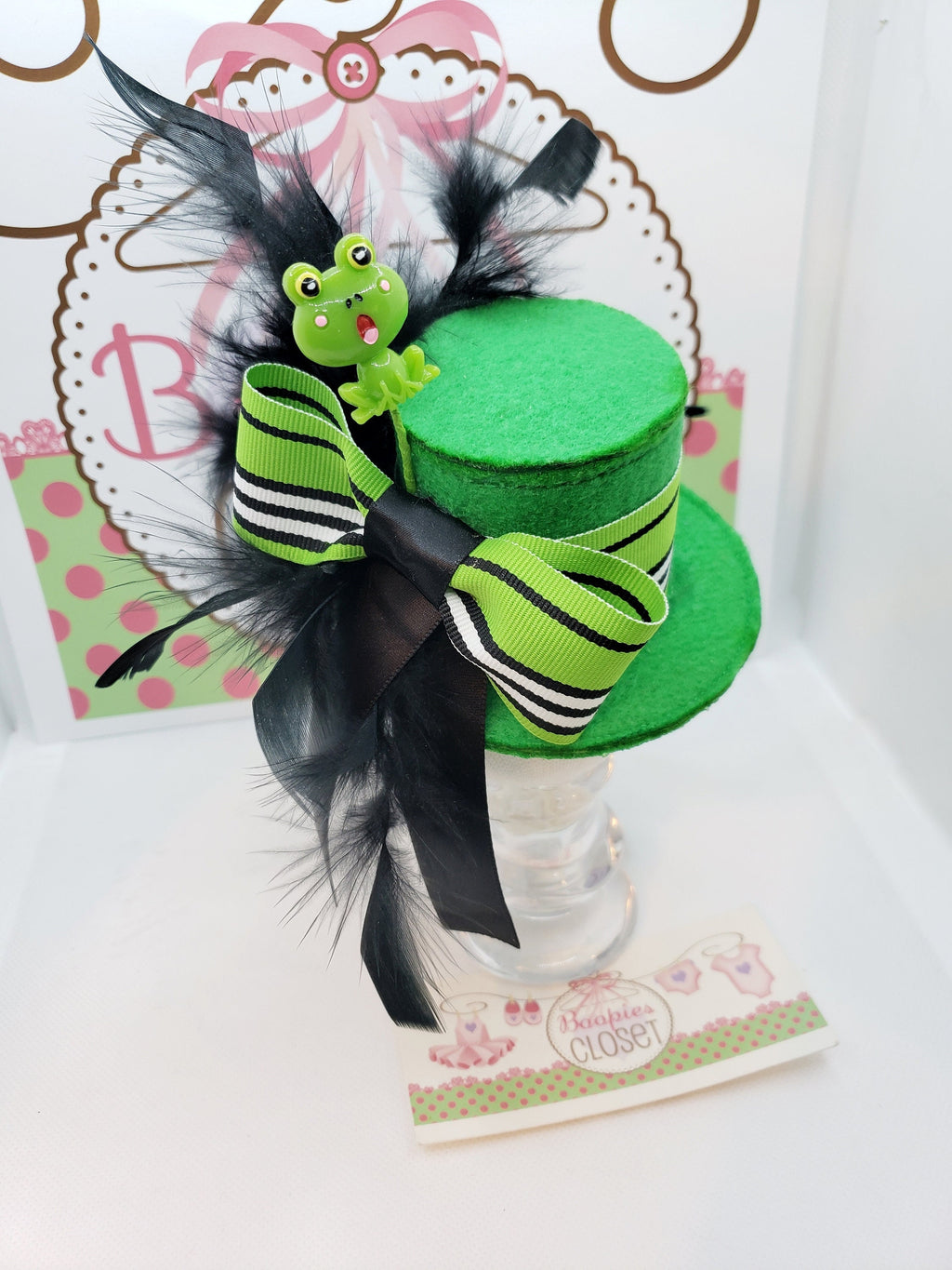Froggy Mini Top Hat – Green Felt Hat with Feathers for Adults, Kids & Pets, Frog Costume Headpiece