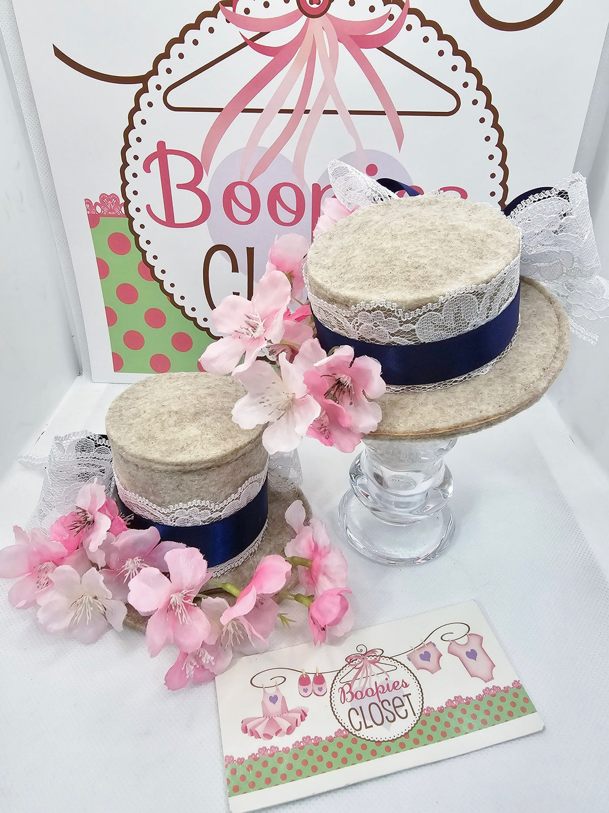 Cherry Blossom Mini Top Hat – Lace & Ribbon Derby Fascinator for Women & Girls, Spring Party Hat