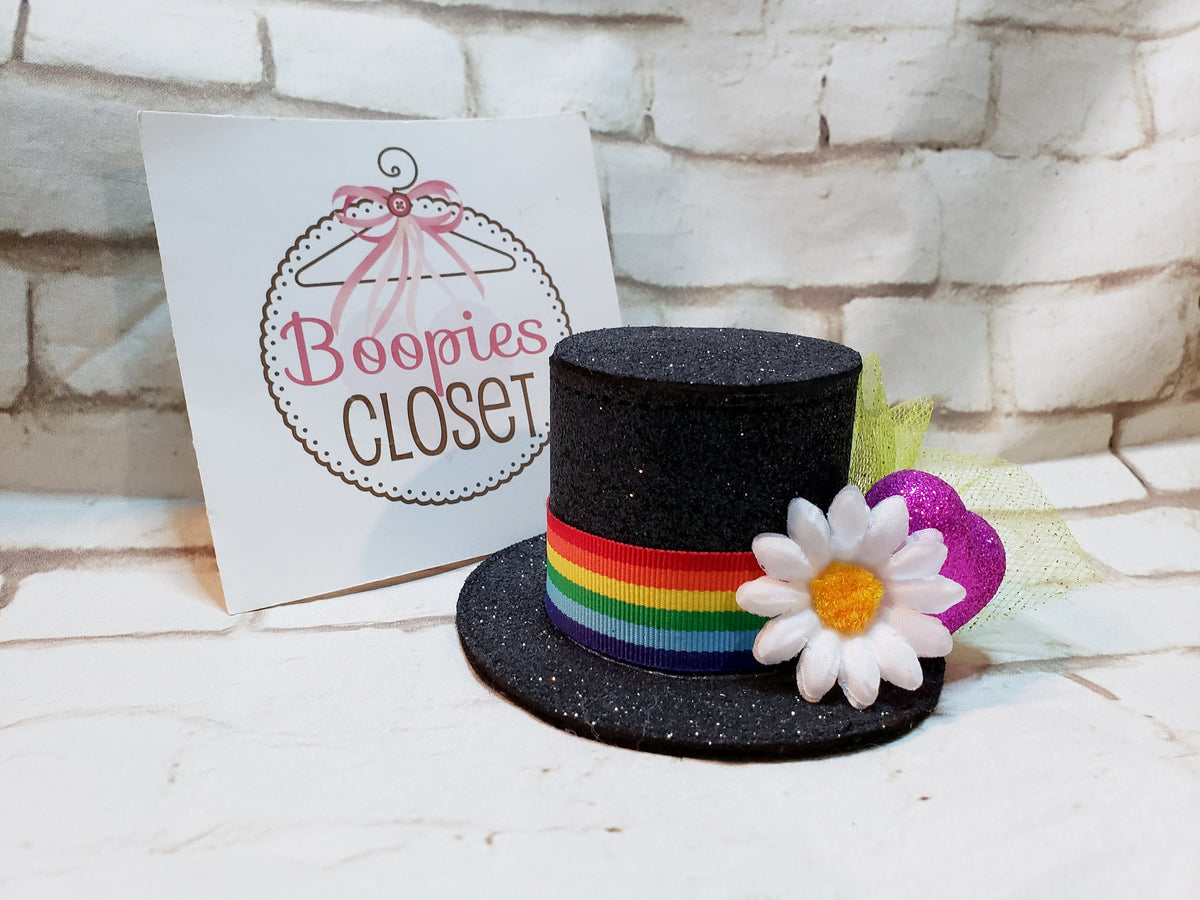 Rainbow Sparkle Mini Top Hat – Party Hat Headband for Adults, Kids & Pets, Colorful Costume Fascinator