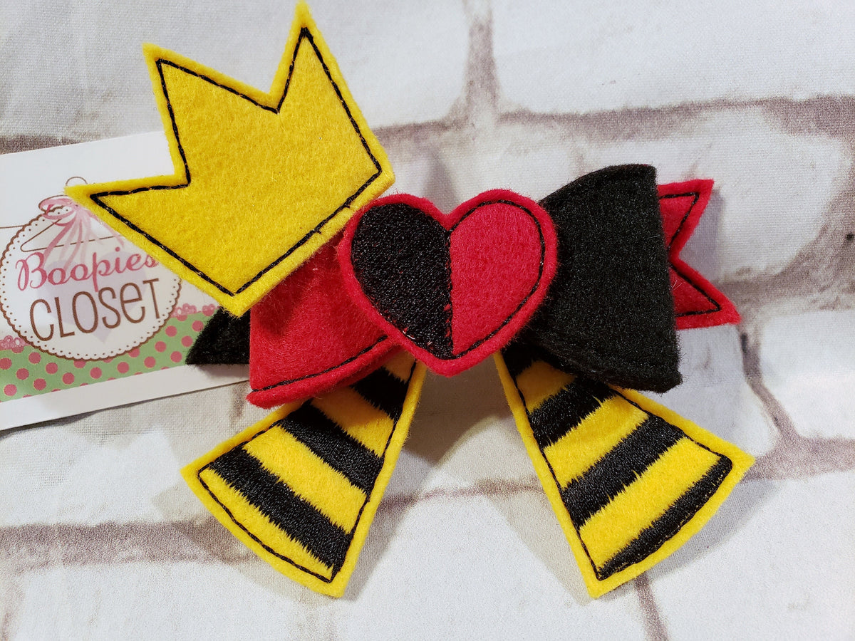Alice in Wonderland 3D Embroidered Bow – Mad Hatter & Queen of Hearts Headband for Girls & Kids