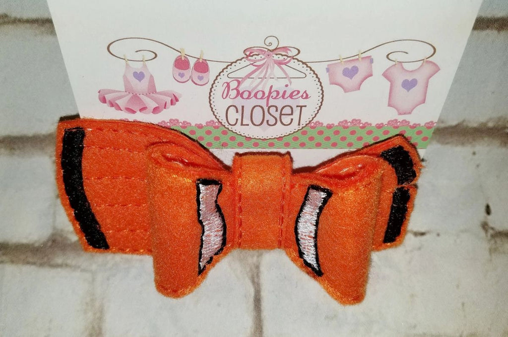 Clown Fish 3D Embroidered Felt Bow – Finding Nemo Inspired Barrette or Headband for Kids & Pets