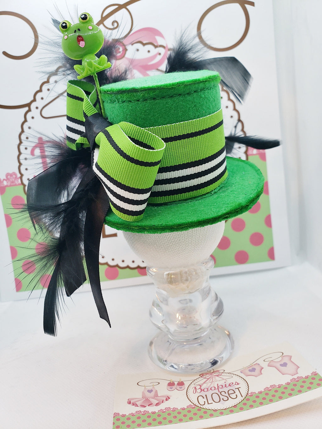 Froggy Mini Top Hat – Green Felt Hat with Feathers for Adults, Kids & Pets, Frog Costume Headpiece