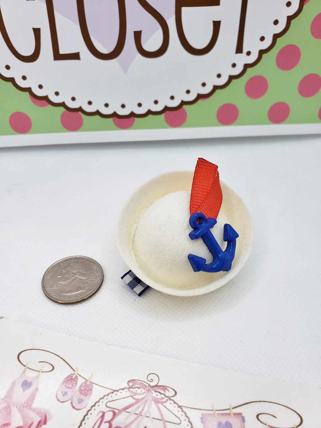 Mini Sailor Hat Barrette – 2" Blue Anchor & Red Ribbon Hair Clip for Adults, Kids & Pets