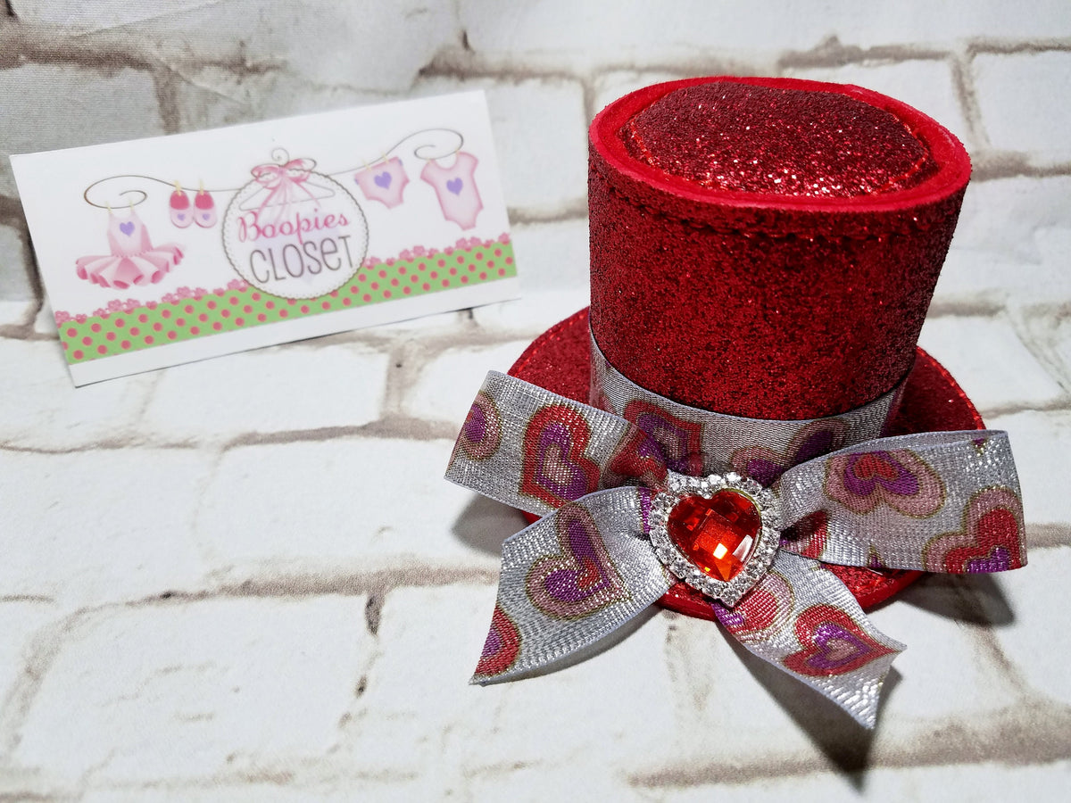 Sparkle Valentine's Day Mini Top Hat – Romantic Holiday Headband for Women, Girls & Pets