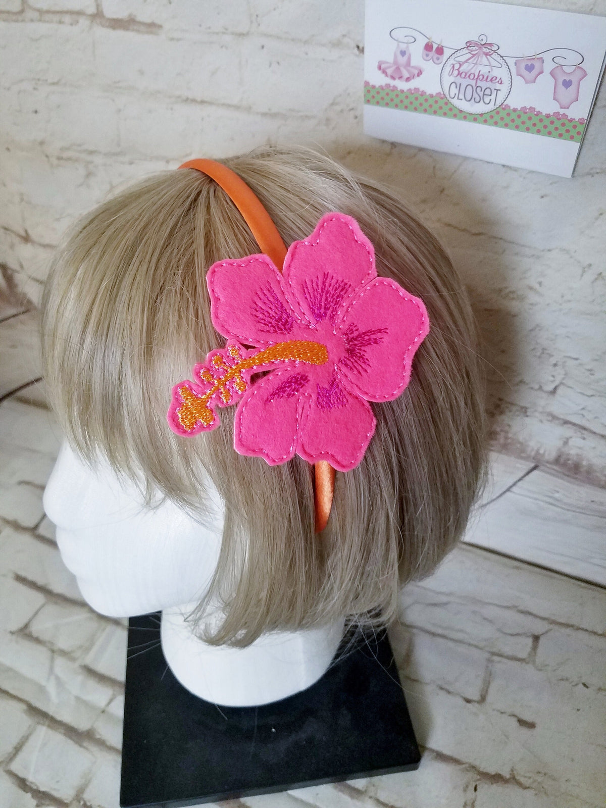 Tropical Hibiscus Flower Headband or Barrette – Hot Pink & Orange Hair Accessory for Women & Girls