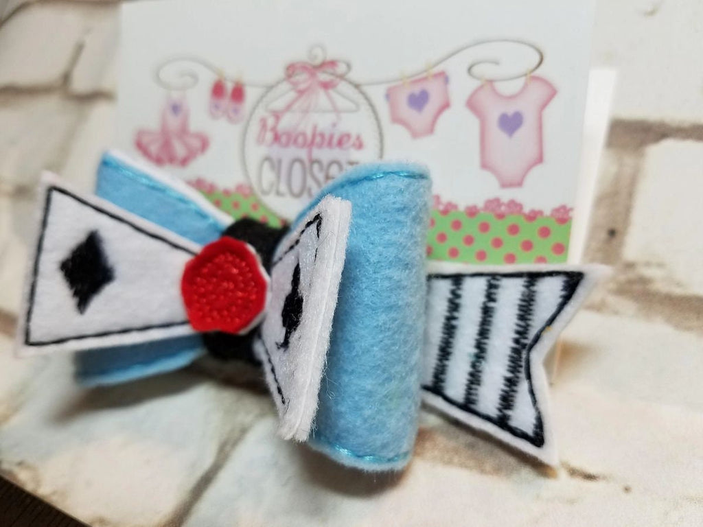 Alice in Wonderland 3D Embroidered Bow – Mad Hatter & Queen of Hearts Headband for Girls & Kids