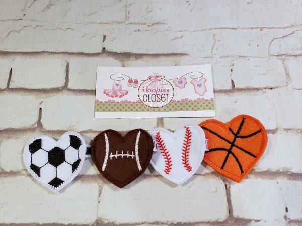 Sports Heart Felt Barrette – Cute Hair Clip for Girls, Athletic Valentine's Day Hair Accessory