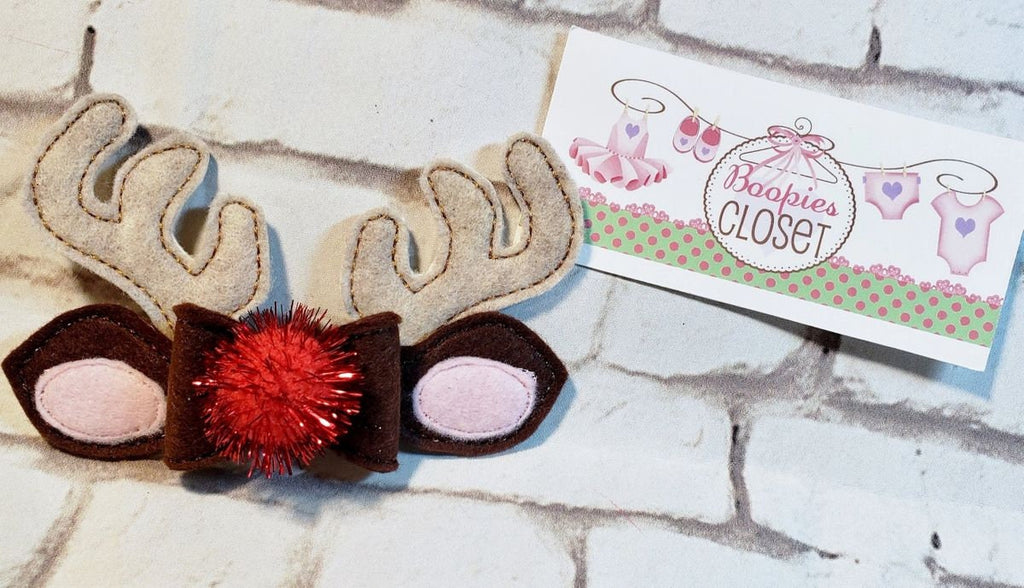 Reindeer 3D Christmas Bow – Holiday Headband or Barrette for Kids & Pets, Festive Hair Accessory
