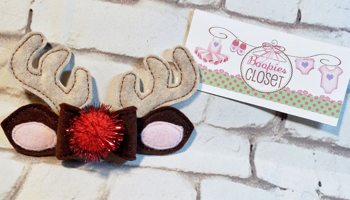 Reindeer 3D Christmas Bow – Holiday Headband or Barrette for Kids & Pets, Festive Hair Accessory