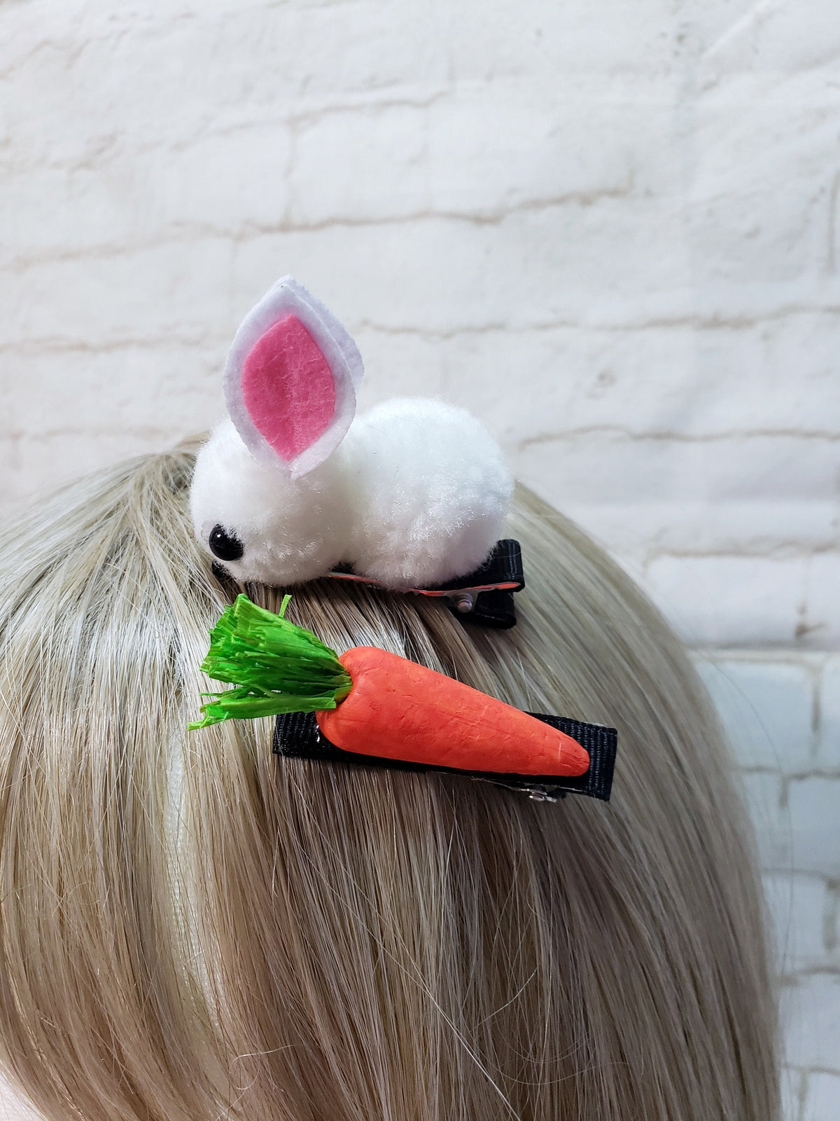Bunny & Carrot Pompom Barrette Set – Easter Animal Hair Clips for Girls & Kids, Spring Accessory