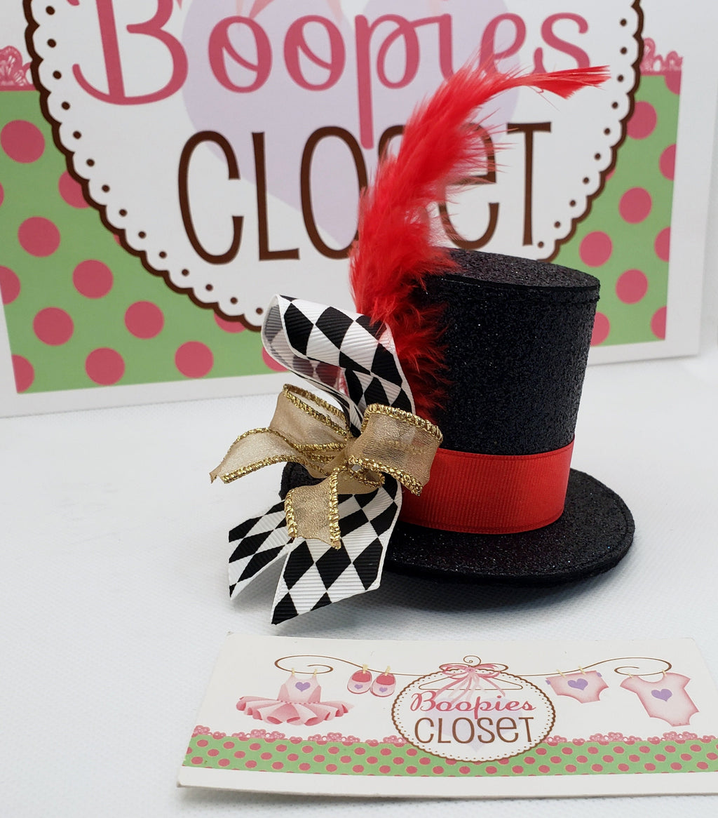 Ringmaster Sparkle Mini Top Hat – Circus Costume Headband with Feather Accent for Adults & Kids