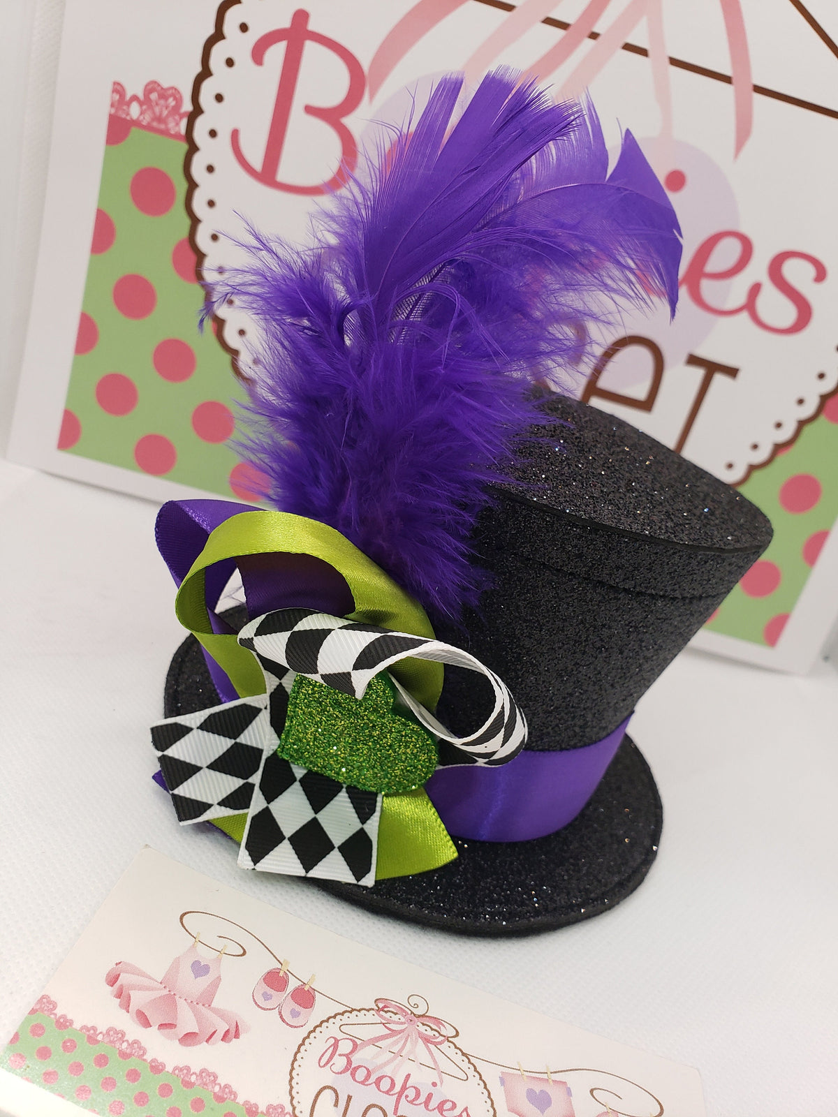 Sparkle Mad Hatter Mini Top Hat – Flared Felt Hat with Feather, Alice in Wonderland Costume