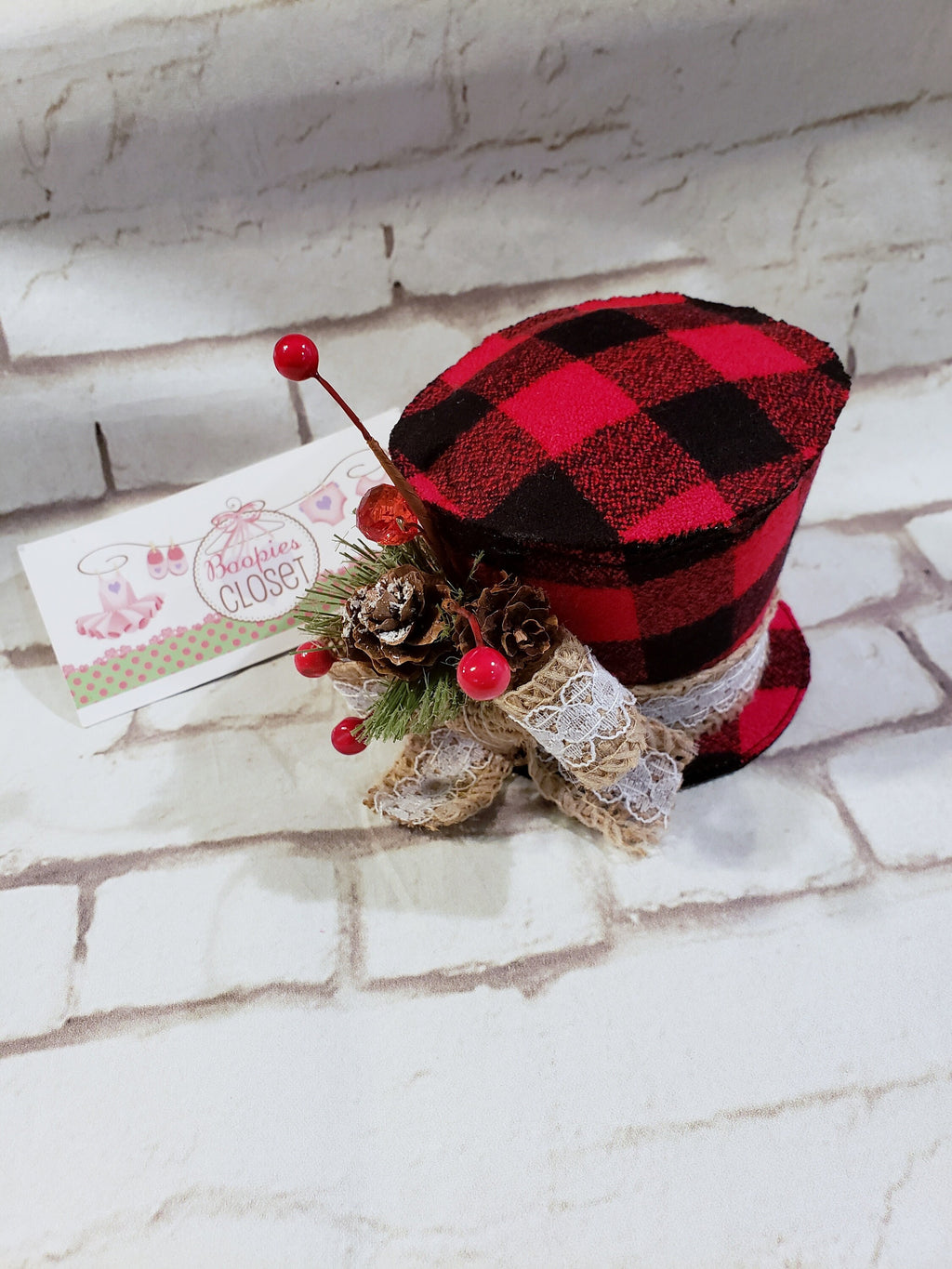 Buffalo Plaid Mini Top Hat – Winter Berries & Pine Holiday Hat for Adults, Kids & Pets, Christmas Fascinator