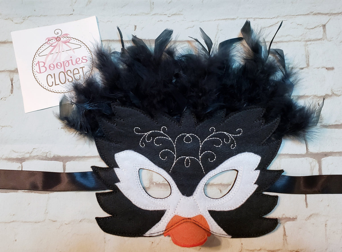 Feathered Penguin Felt Mask – Embroidered Bird Costume Mask for Adults & Kids, Masquerade Accessory