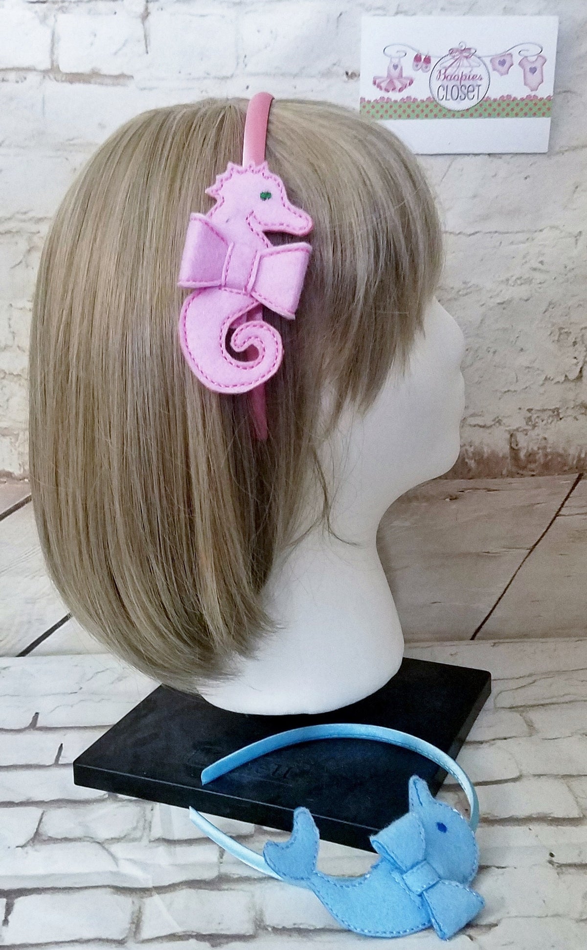 Dolphin & Seahorse 3D Felt Hair Bow – Ocean Animal Barrette or Headband for Girls & Kids