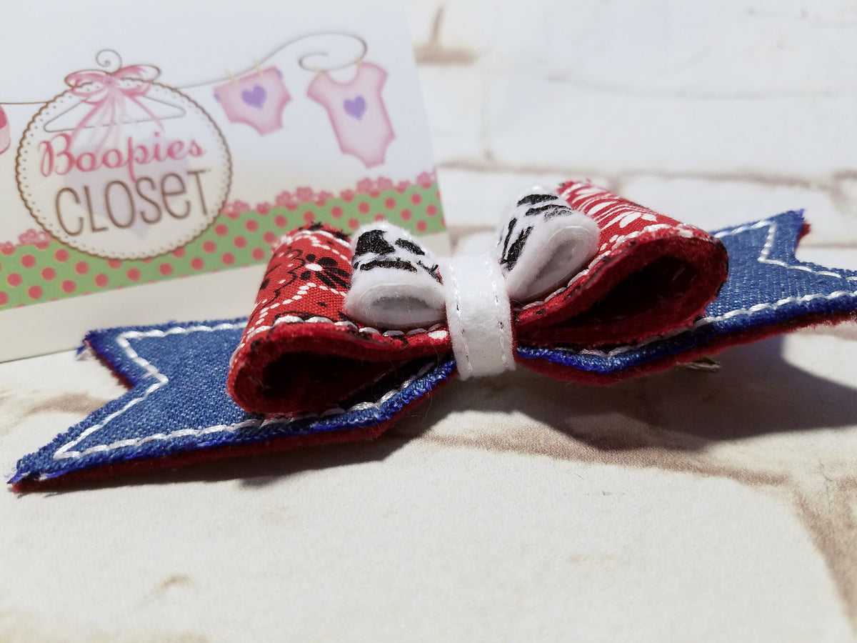 Cowgirl Denim Hair Bow – Cow Print Bandanna Western Barrette for Women, Girls & Pets
