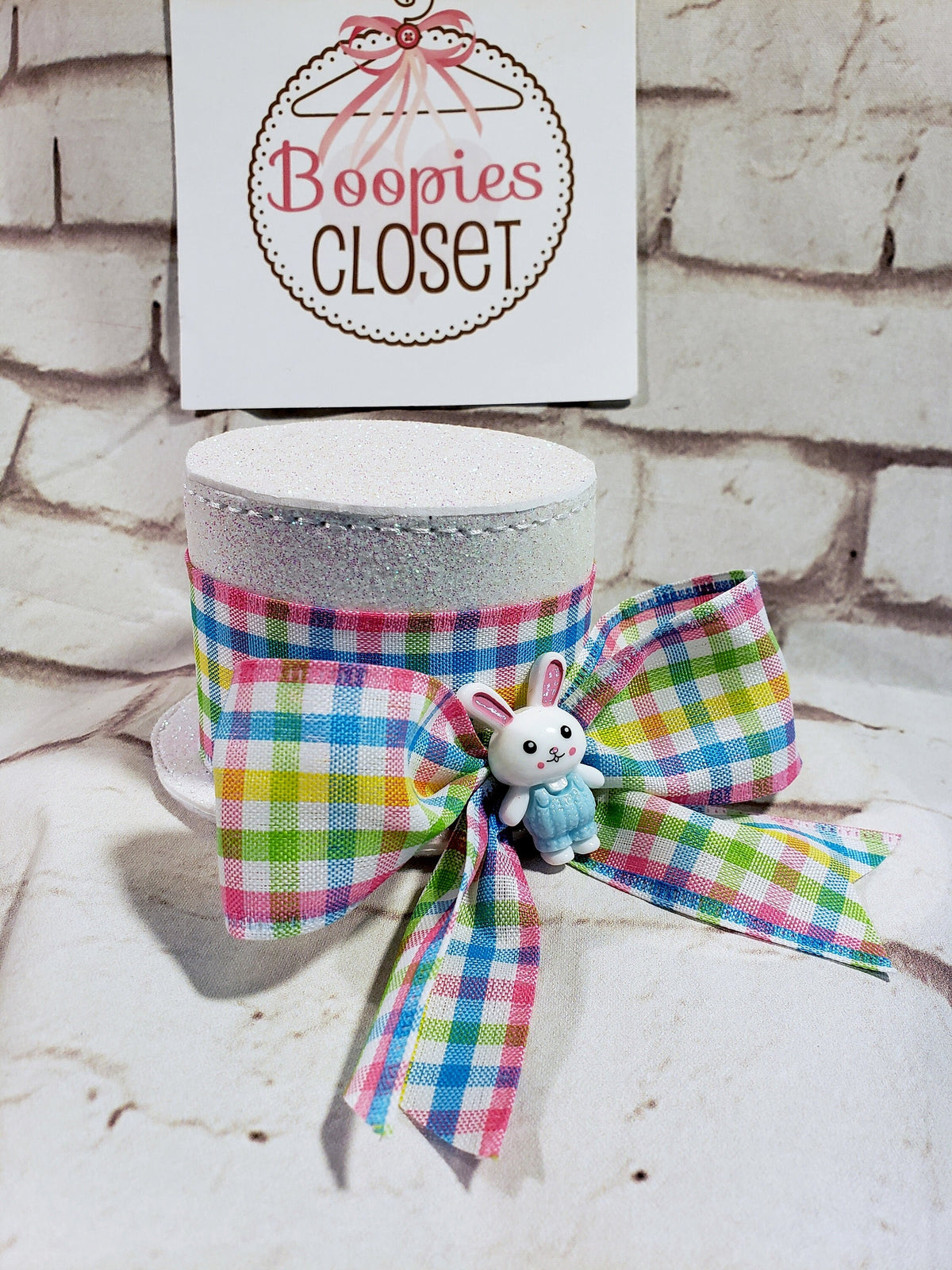 Easter Mini Top Hat Headband – Pastel Gingham Bow & Bunny Accent for Women, Girls & Pets
