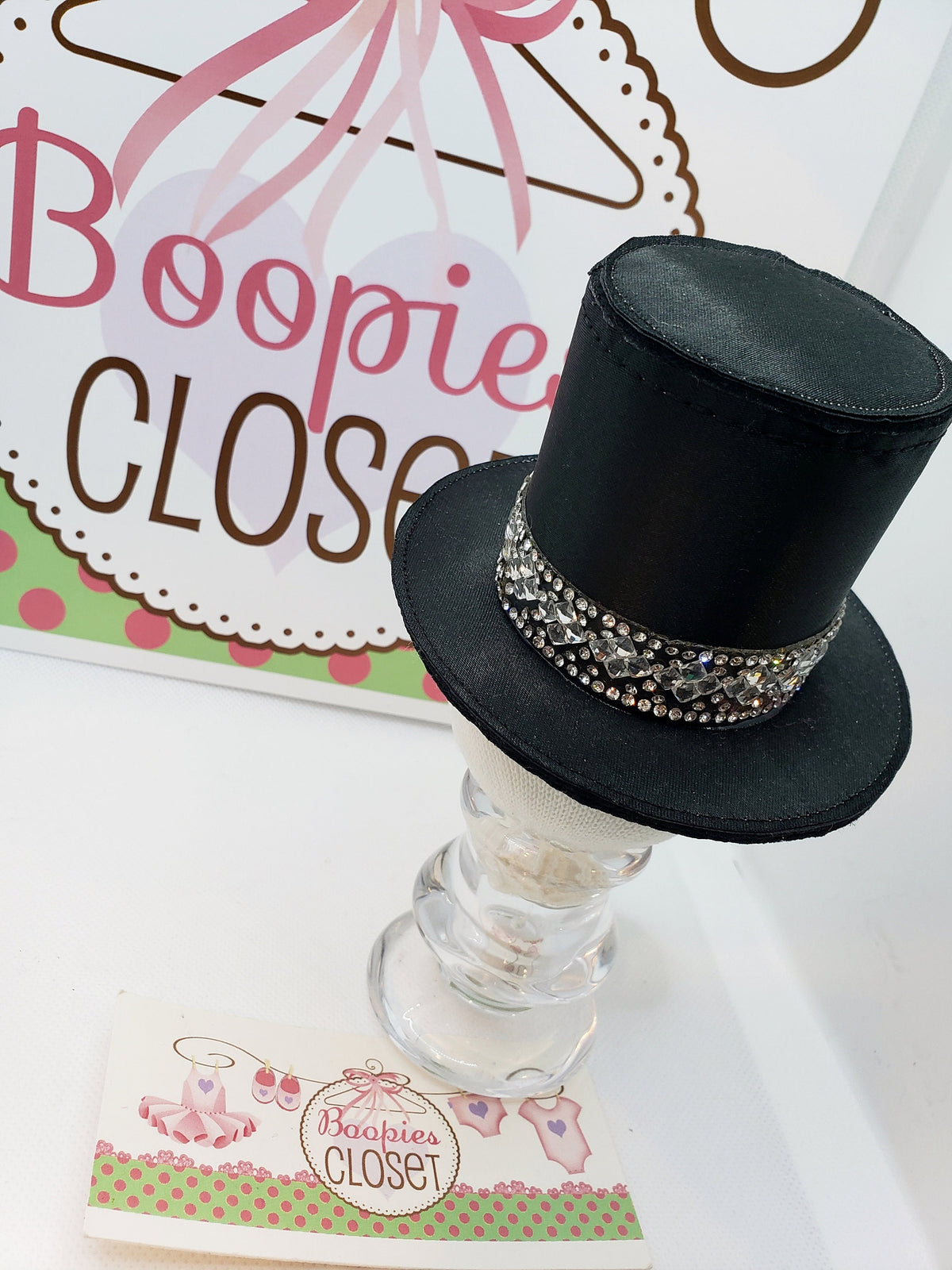 Black Satin Mini Top Hat – Rhinestone Band Derby Fascinator for Women, Elegant Costume Headpiece