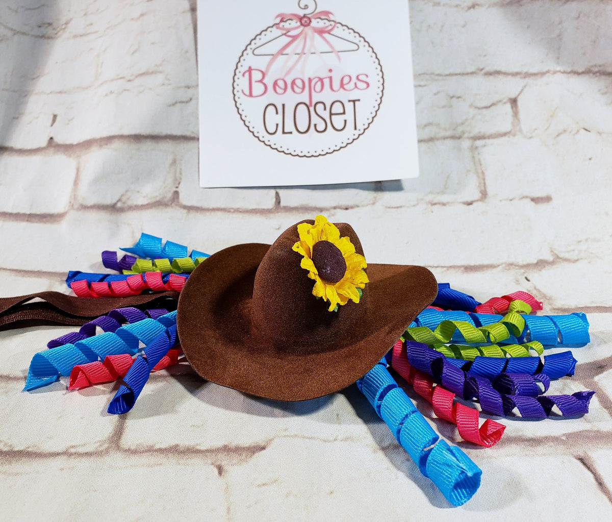 Rodeo Clown Mini Cowboy Hat Headband – Sunflower & Curly Ribbon Western Hat for Adults & Kids
