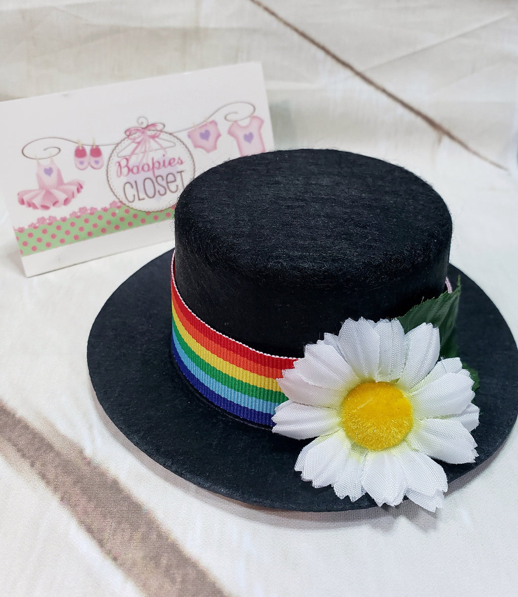 Rainbow Ribbon Mini Top Hat – Daisy Headband Fascinator for Women, Girls & Pets, Colorful Party Hat