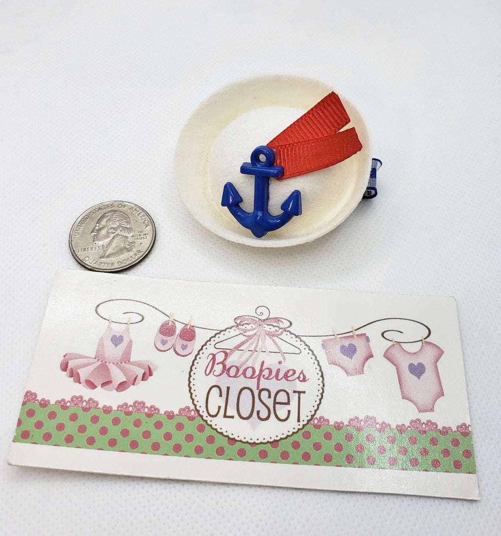 Mini Sailor Hat Barrette – 2" Blue Anchor & Red Ribbon Hair Clip for Adults, Kids & Pets