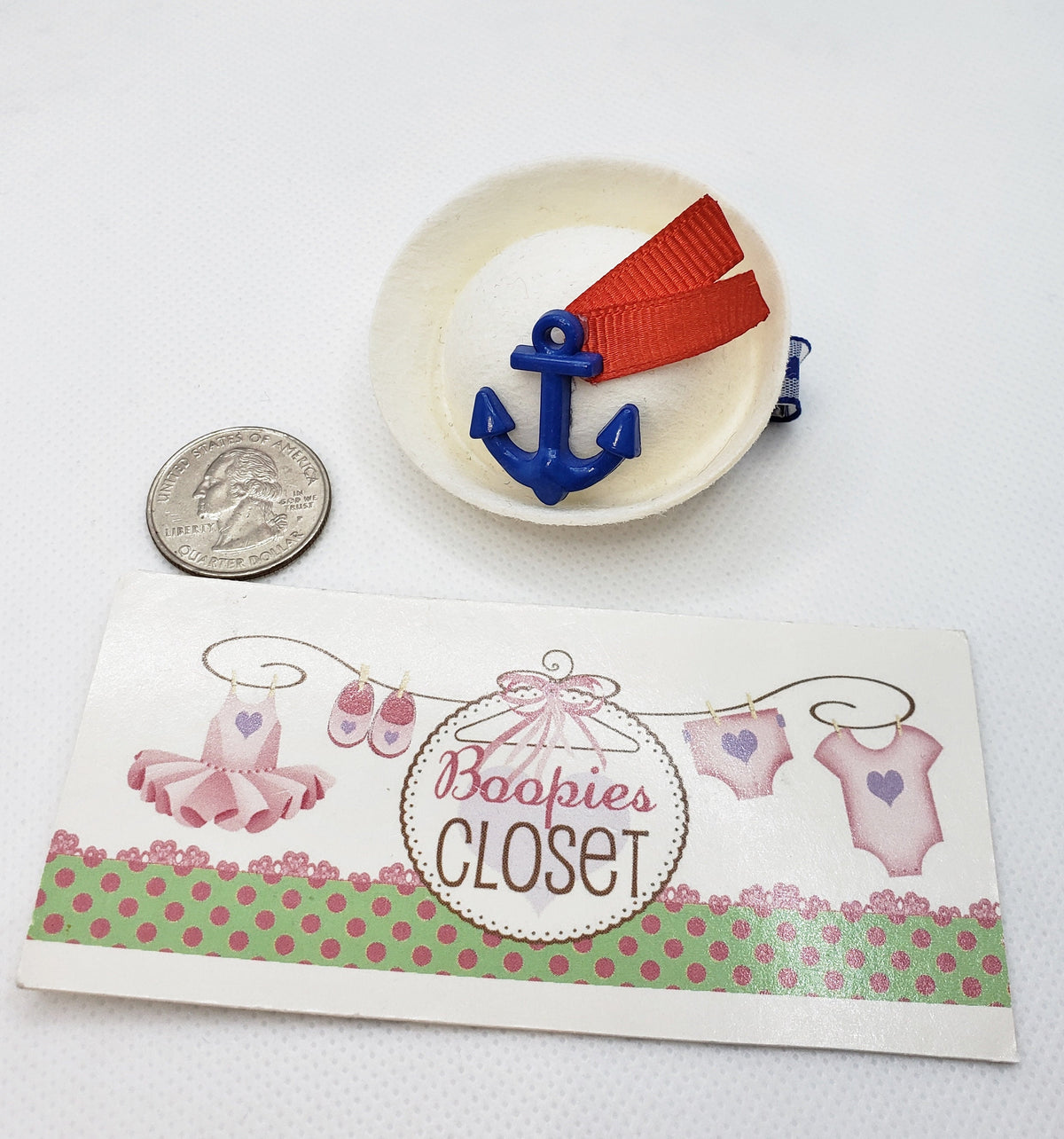 Mini Sailor Hat Barrette – 2" Blue Anchor & Red Ribbon Hair Clip for Adults, Kids & Pets
