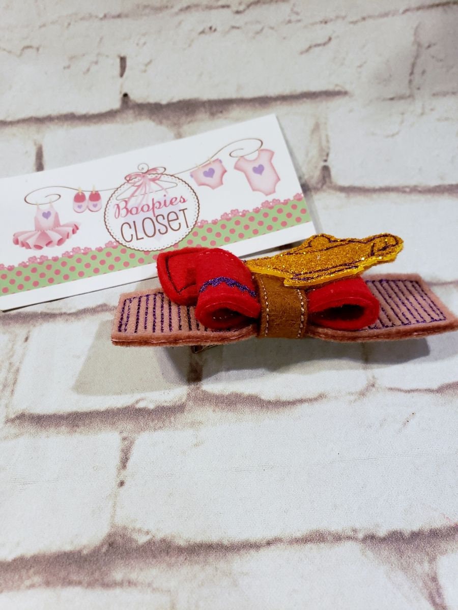 Arabian Nights 3D Embroidered Bow – Genie & Magic Carpet Aladdin Themed Hair Accessory for Kids