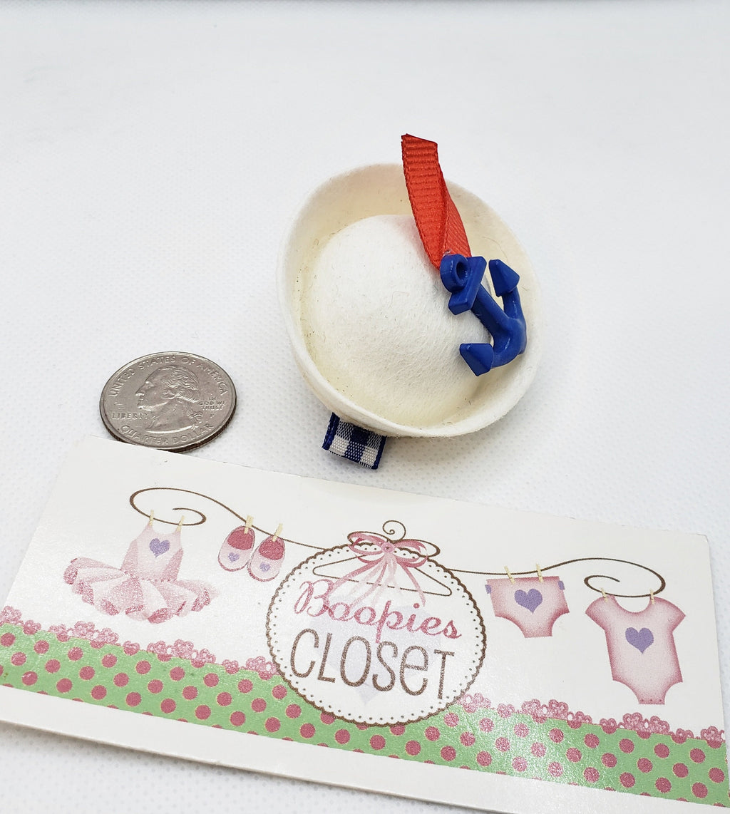 Mini Sailor Hat Barrette – 2" Blue Anchor & Red Ribbon Hair Clip for Adults, Kids & Pets