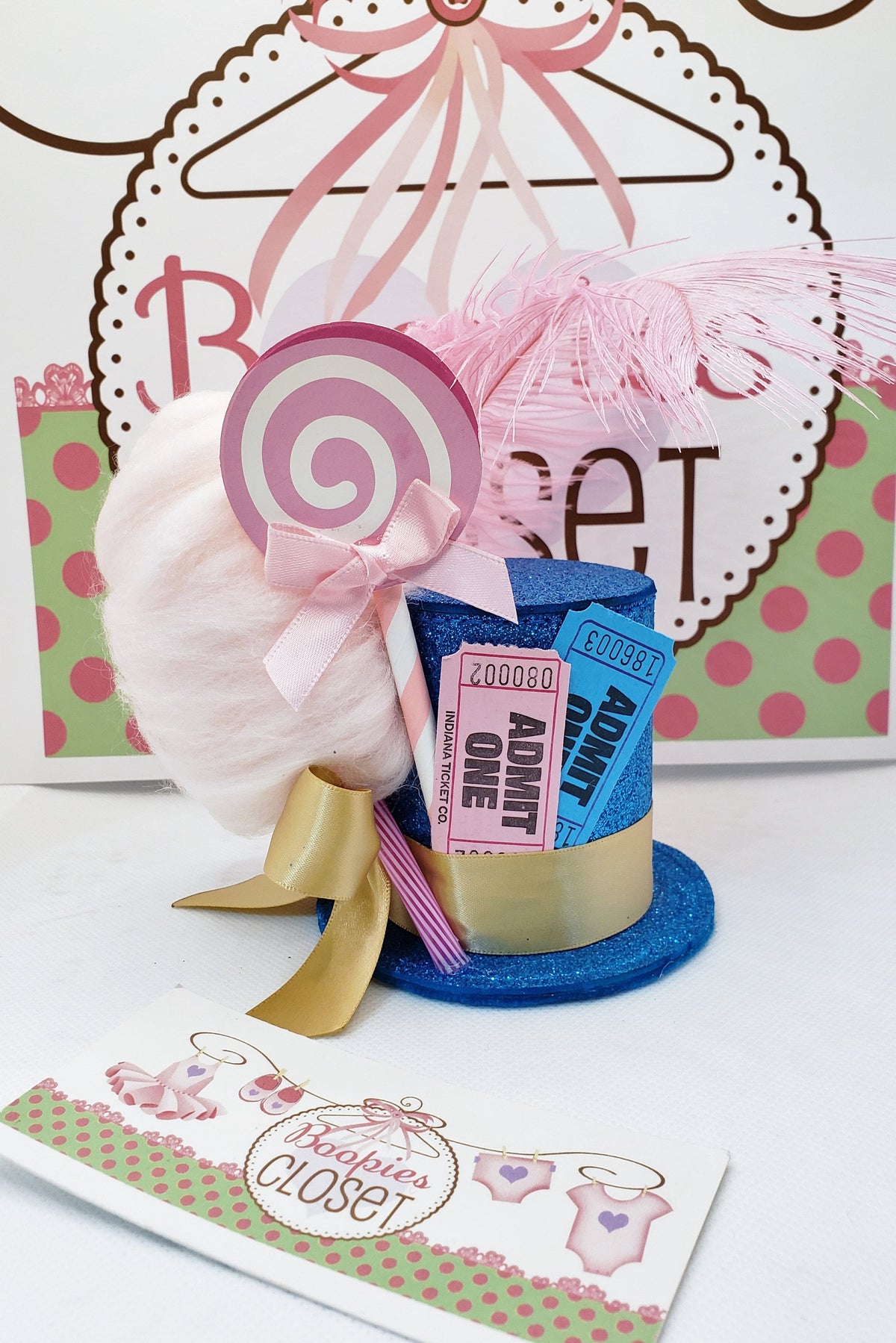 Cotton Candy Mini Top Hat – Circus Party Costume Hat with Lollipop, Sweet Themed Fascinator