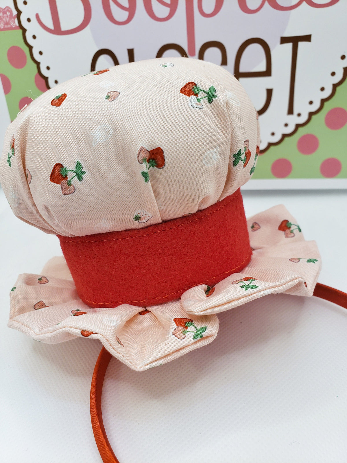 Strawberry Mini Bonnet Hat – Muffin Shaped Food Costume Fascinator, Novelty Party Headpiece