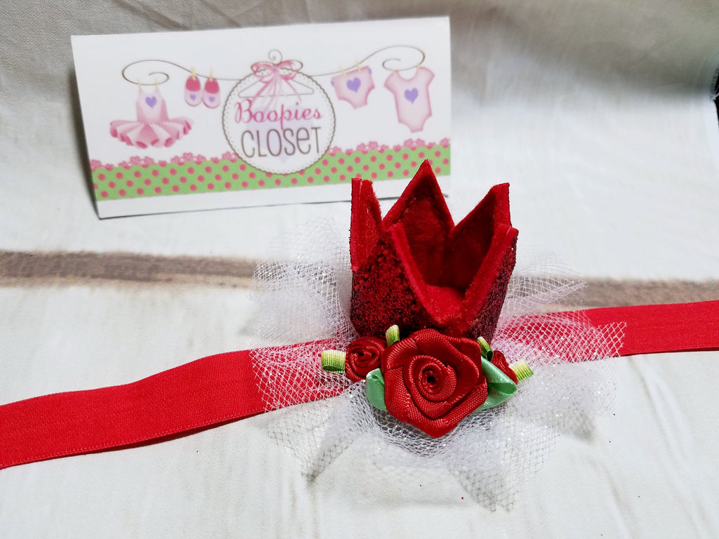 Red Sparkle Crown Barrette – Valentine's Day Felt Hair Clip for Girls, Princess Hair Accessory
