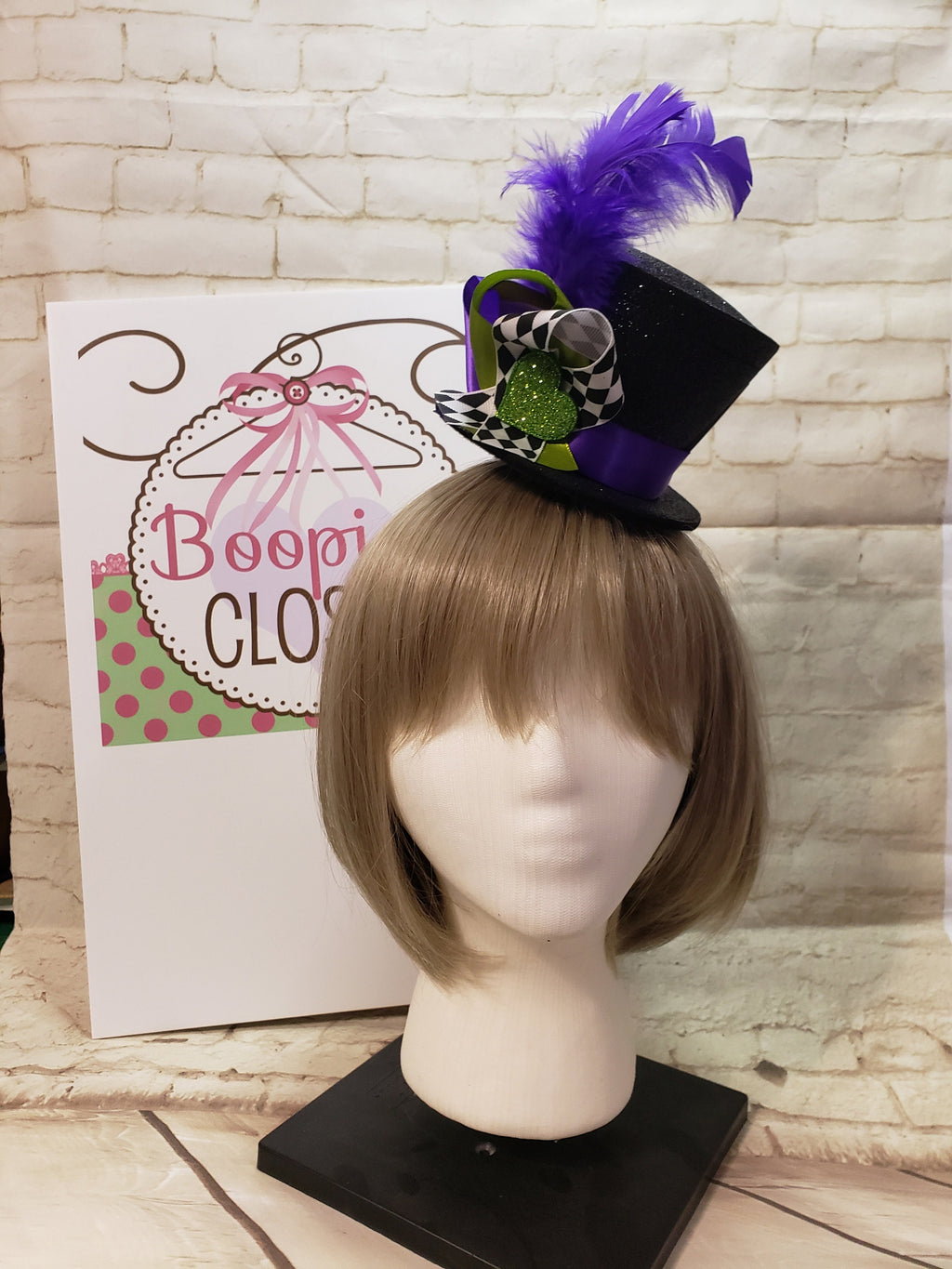 Sparkle Mad Hatter Mini Top Hat – Flared Felt Hat with Feather, Alice in Wonderland Costume