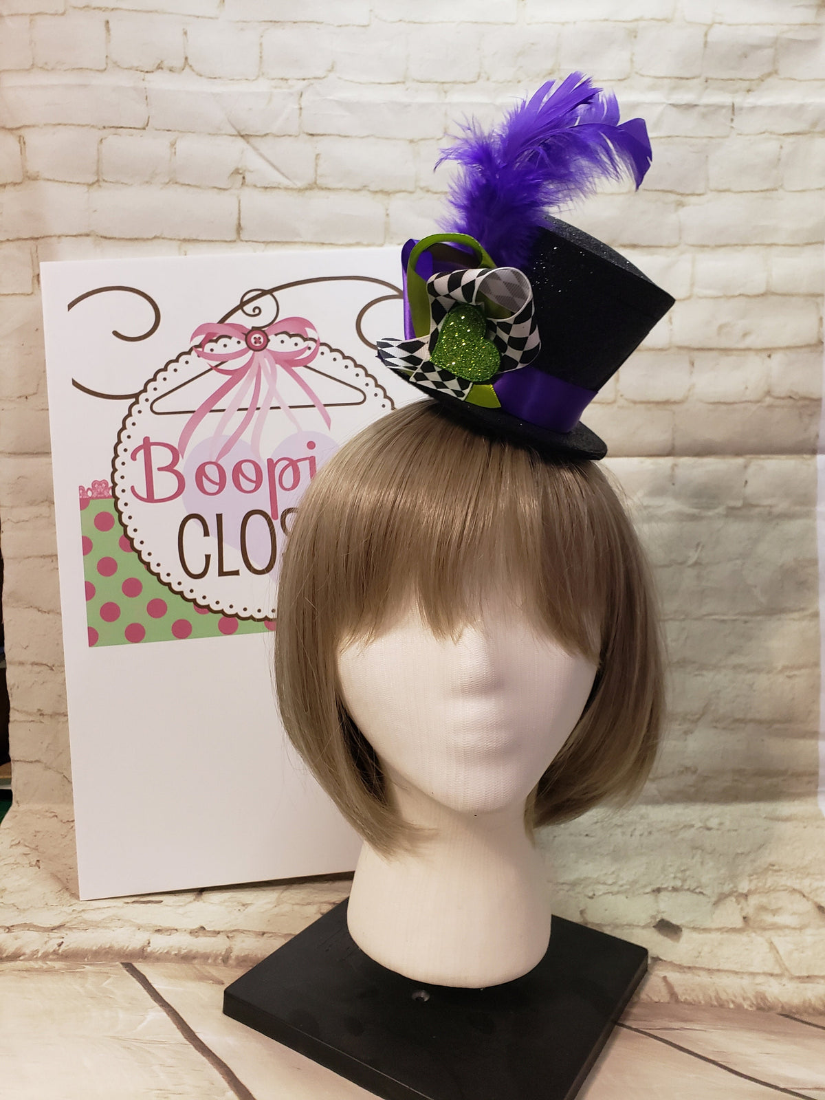 Sparkle Mad Hatter Mini Top Hat – Flared Felt Hat with Feather, Alice in Wonderland Costume