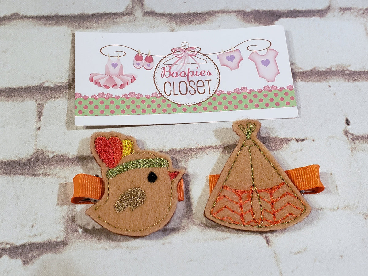 Chick & Tipi Thanksgiving Feltie Barrette Set – Holiday Hair Clips for Girls, Thanksgiving Headband
