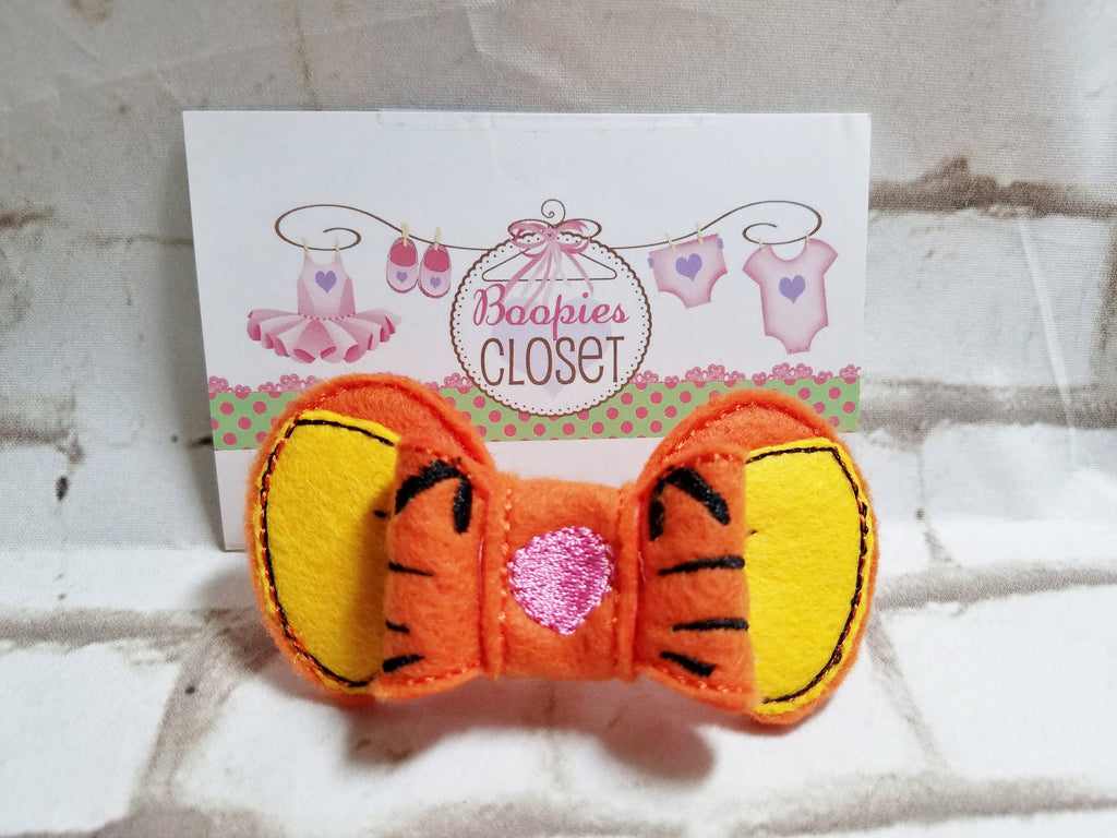 Tiger 3D Embroidered Felt Bow – Wild Animal Barrette or Headband for Kids & Pets, Safari Hair Accessory