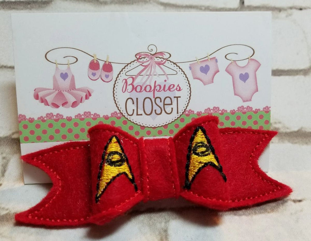 Trek the Stars Sci-Fi 3D Embroidered Felt Bow – Space Barrette or Headband for Kids & Fans
