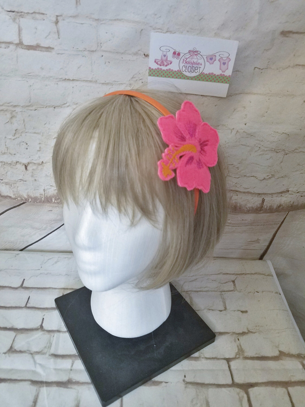 Tropical Hibiscus Flower Headband or Barrette – Hot Pink & Orange Hair Accessory for Women & Girls