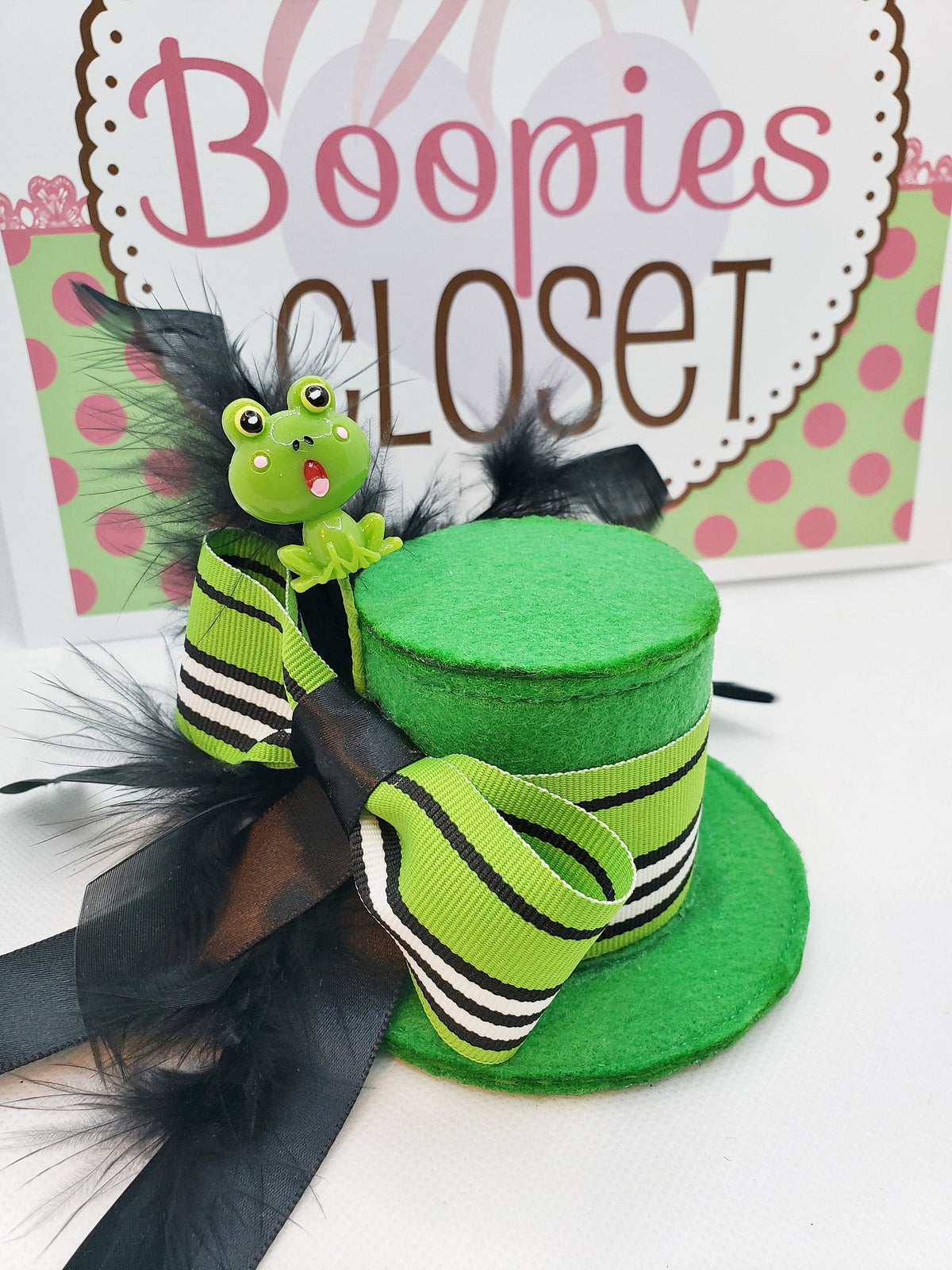Froggy Mini Top Hat – Green Felt Hat with Feathers for Adults, Kids & Pets, Frog Costume Headpiece