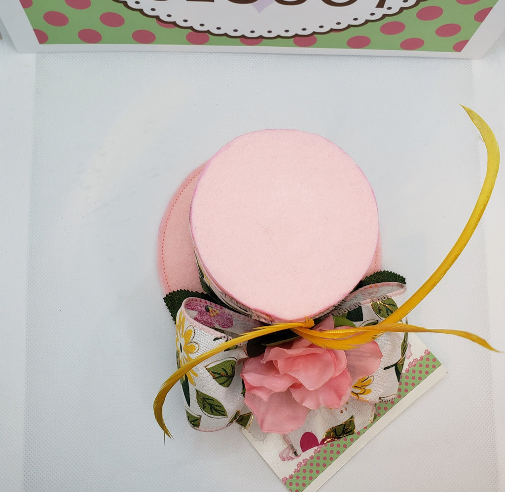 Pink Floral Spring Mini Top Hat – Flower Derby Fascinator for Women & Girls, Garden Party Hat