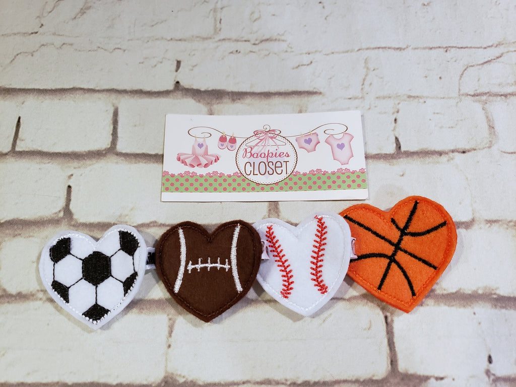 Sports Heart Felt Barrette – Cute Hair Clip for Girls, Athletic Valentine's Day Hair Accessory