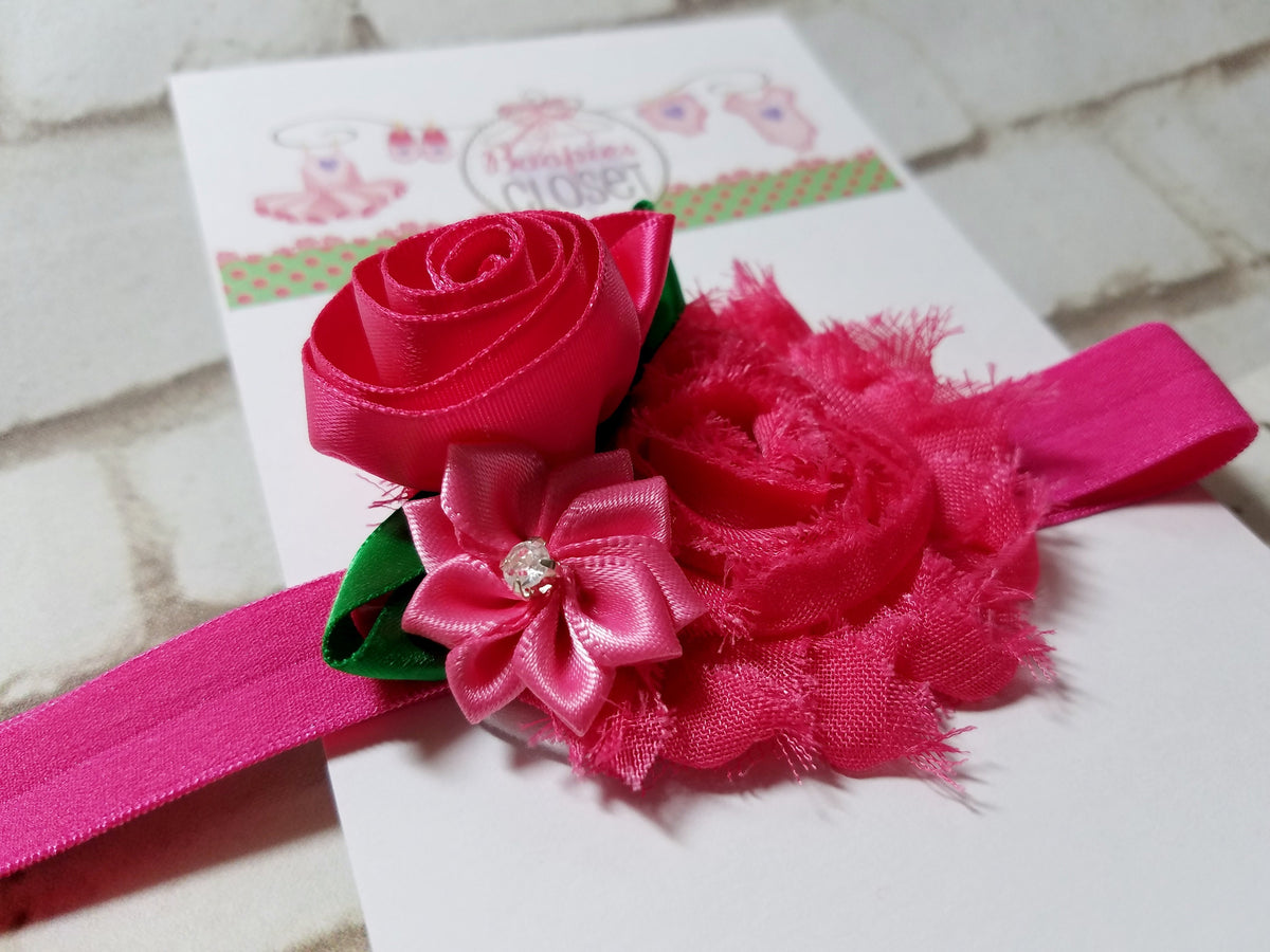 Multi Pink Floral Baby Headband – Mini Newborn Flower Bow Headband for Baby Girls, Photo Prop