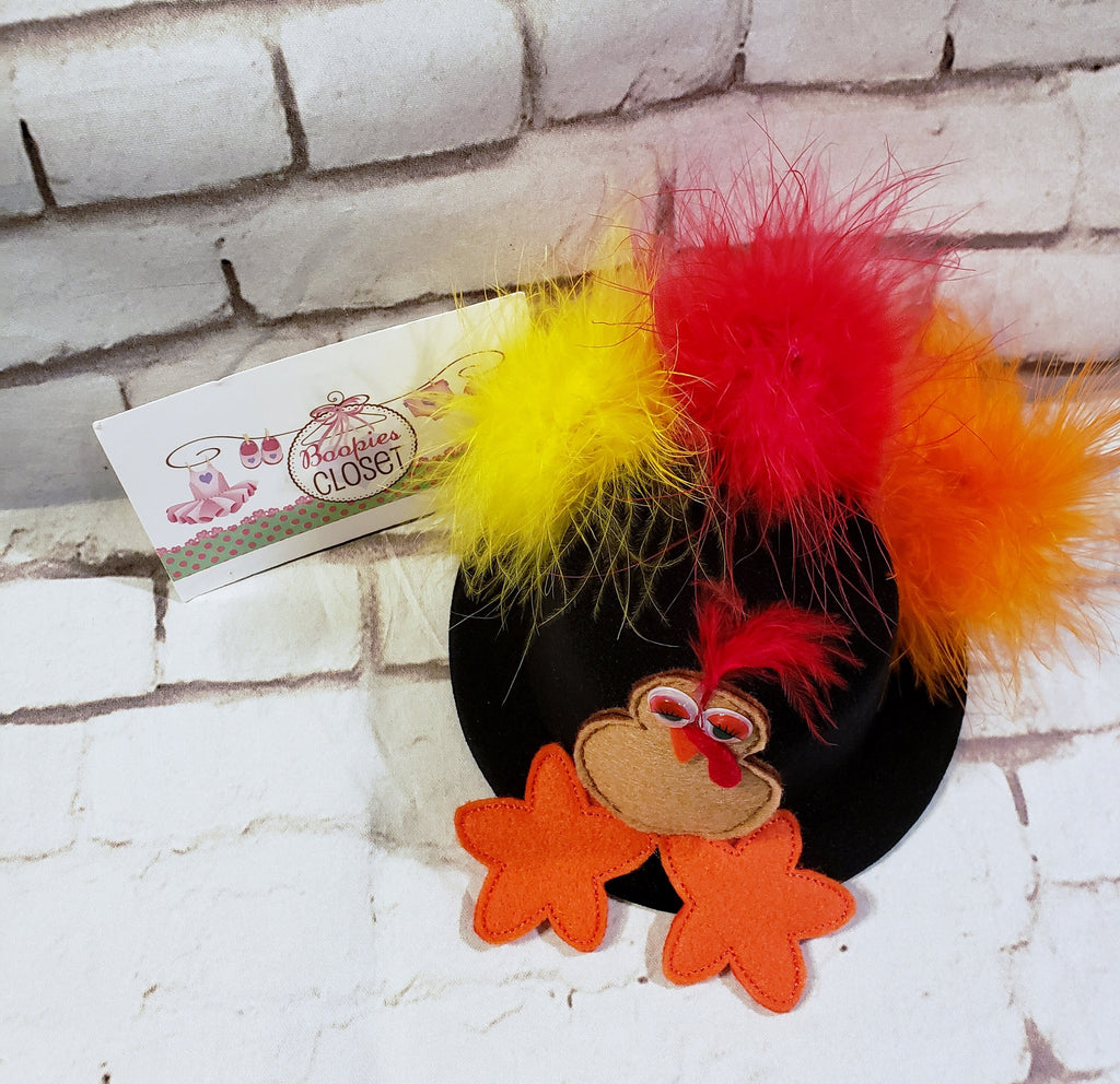 Thanksgiving Mini Top Hat Headband – Embroidered Turkey Felt Hat for Adults, Kids & Pets