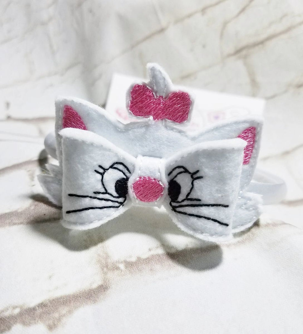 Cat 3D Embroidered Felt Bow – Cute Kitty Barrette or Headband for Girls & Kids, Animal Hair Accessory