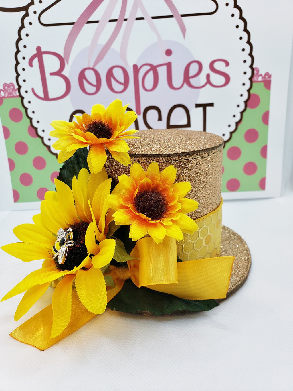 Sunflower Sparkle Mini Top Hat – Fall Event Hat with Honeybee Accent for Women & Girls